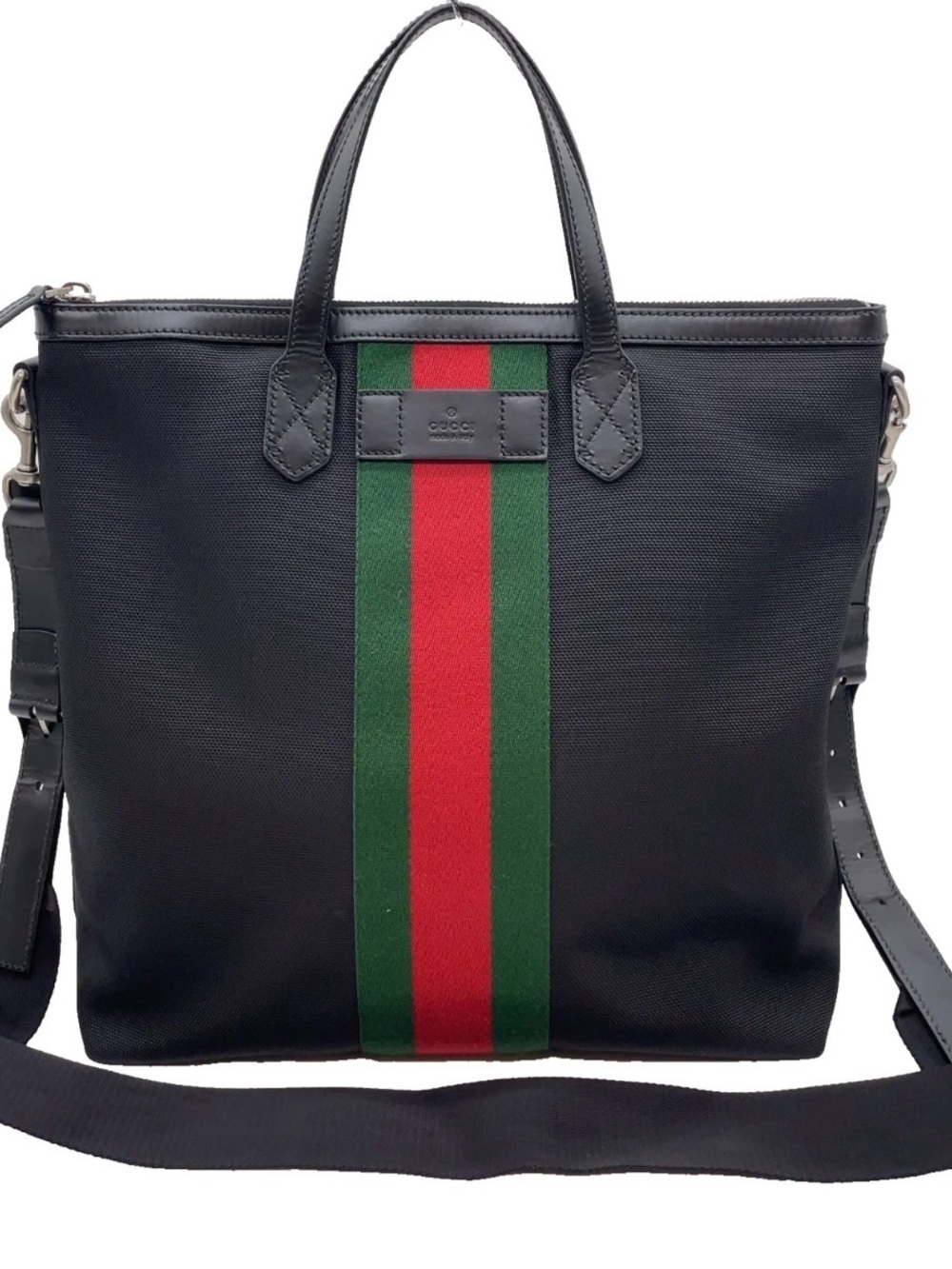 Auth Gucci Sherry Line Canvas Leather Black 2way Tote